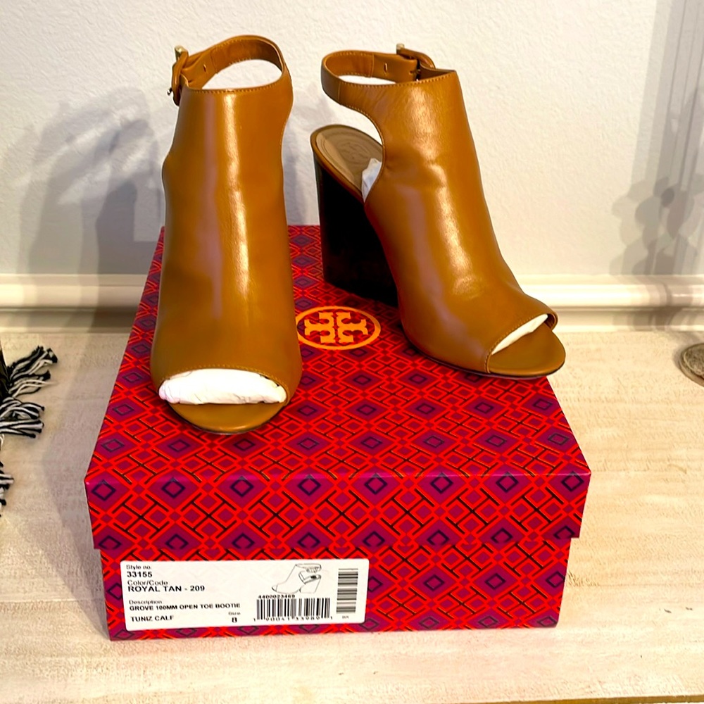 Tory Burch Grove Open Toe Bootie in Size 8 in Royal Tan